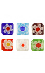 Millefiori beads square flower 8mm - Multicolor